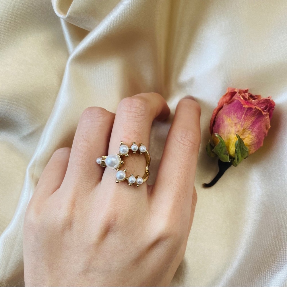 💕Last one Faux Pearls Circle Geometric Rings - Picture 2 of 9